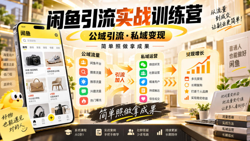 闲鱼引流实战训练营，公域引流·私域变现，简单照做拿成果-创薯资源