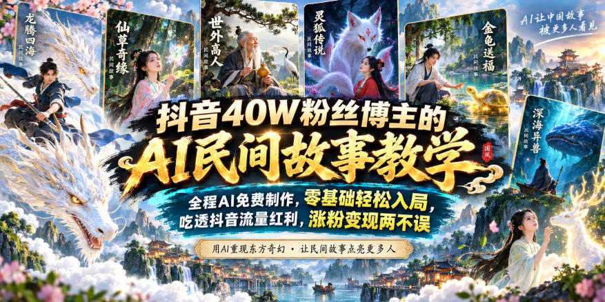 抖音40W粉丝博主的AI民间故事教学，全程AI免费制作，零基础轻松入局，吃透抖音流量红利，涨粉变现两不误-创薯资源