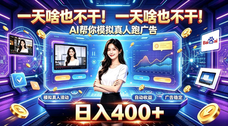 一天啥也不干！AI帮你模拟真人跑广告，稳定日入400+，实现真正被动变现【揭秘】-创薯资源