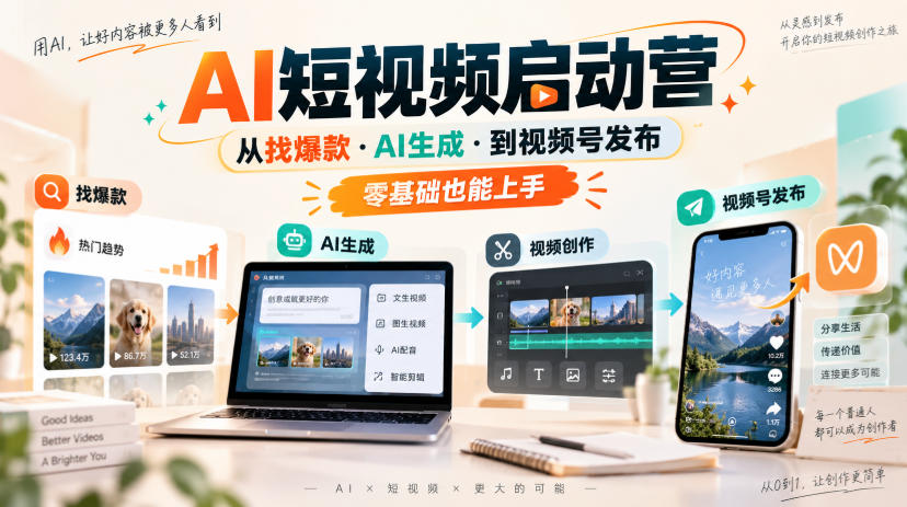 AI短视频启动营，从找爆款·AI生成·到视频号发布，零基础也能上手-创薯资源