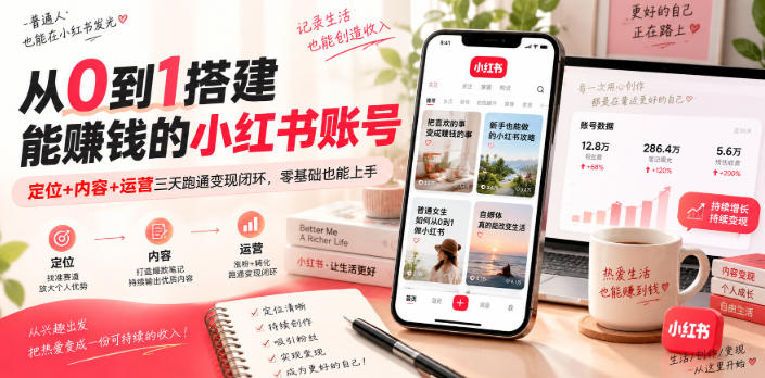 从0到1搭建能賺钱的小红书账号,定位+内容+运营三天跑通变现闭环-创薯资源