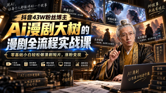 抖音43W粉丝博主Ai漫剧大树的漫剧制作全流程实战课，零基础小白轻松做漫剧短片，涨粉变现-创薯资源