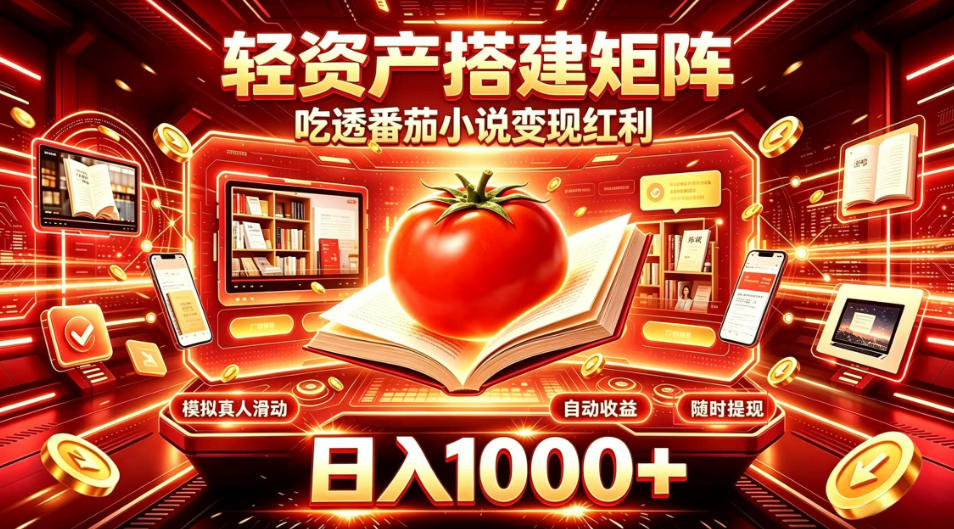 轻资产搭建矩阵,吃透番茄小说变现红利,日入1000+,支持无限矩阵放大【揭秘】-创薯资源
