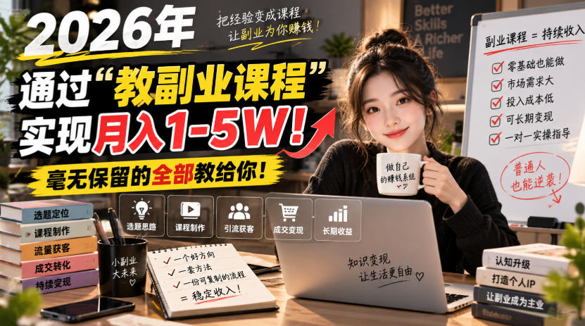 2026年通过“教副业课程”实现月入1-5W!毫无保留的全部教给你!【揭秘】-创薯资源