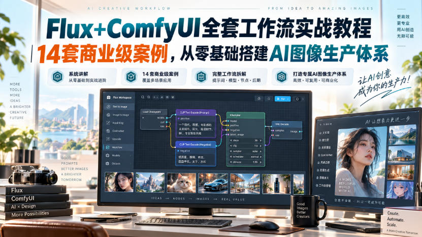 Flux+ComfyUI全套工作流实战教程｜14套商业级案例，从零基础搭建AI图像生产体系-创薯资源