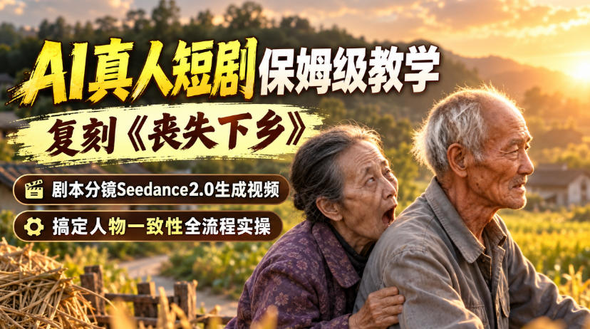 AI真人短剧保姆级教学，复刻《丧失下乡》，剧本分镜Seedance2.0生成视频，搞定人物一致性全流程实操-创薯资源