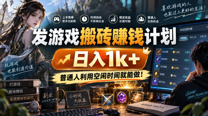 发游戏搬砖賺钱计划，日入1k+，普通人利用空闲时间就能做！【揭秘】-创薯资源