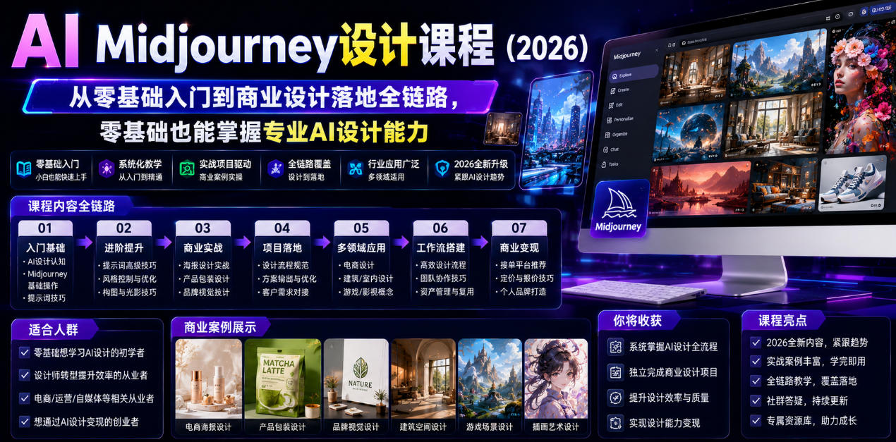 AI Midjourney设计课程(2026)，从零基础入门到商业设计落地全链路，零基础也能掌握专业AI设计能力(更新0913)-创薯资源