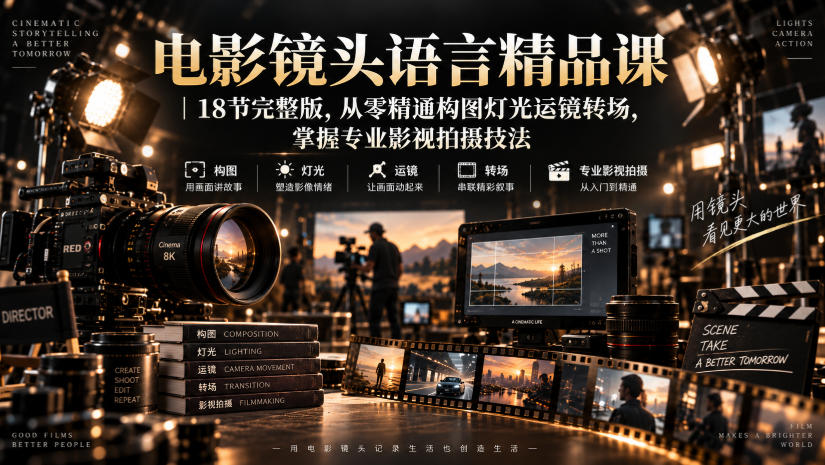 电影镜头语言精品课｜18节完整版，从零精通构图灯光运镜转场，掌握专业影视拍摄技法-创薯资源