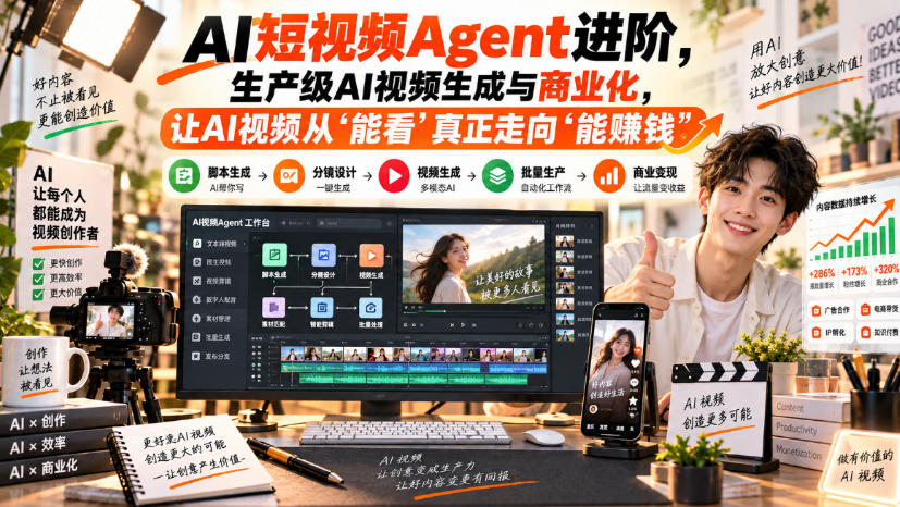 AI短视频Agent进阶,生产级AI视频生成与商业化,让AI视频从”能看”真正走向”能賺钱”-创薯资源