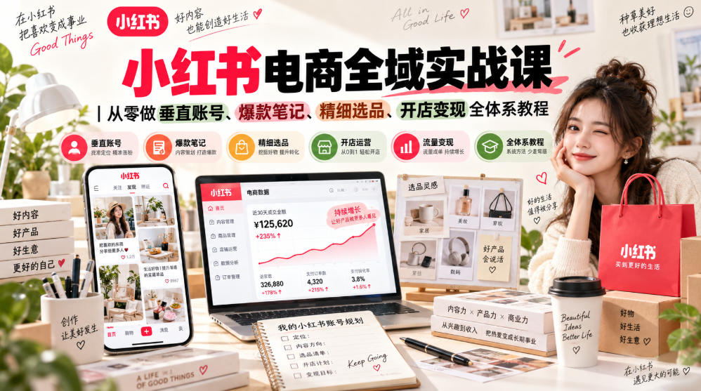 小红书电商全域实战课｜从零做垂直账号、爆款笔记、精细选品、开店变现全体系教程-创薯资源