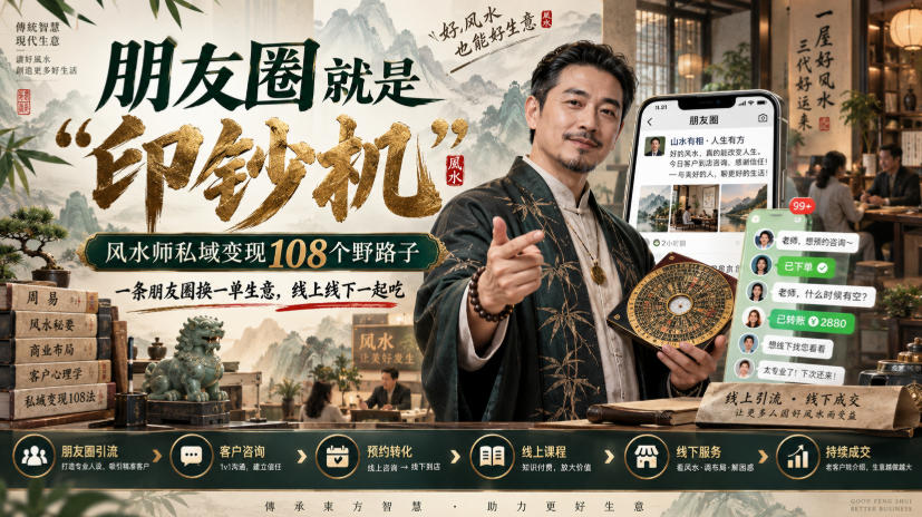 朋友圈就是“印钞机”，风水师私域变现108个野路子，一条朋友圈换一单生意，线上线下一起吃【文档】-创薯资源