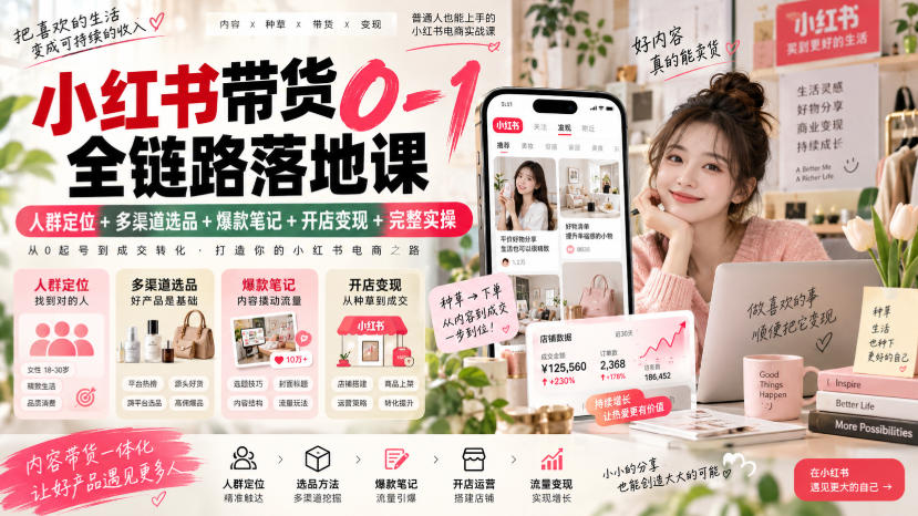 小红书带货0-1全链路落地课｜人群定位+多渠道选品+爆款笔记+开店变现完整实操-创薯资源
