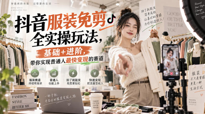 抖音服装免剪全实操玩法，基础+进阶，带你实现普通人最快变现的赛道-创薯资源