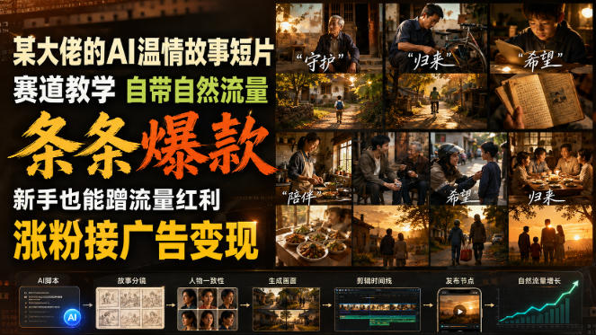 某大佬的AI温情故事短片赛道教学，自带自然流量，条条爆款，新手也能蹭流量红利，涨粉接广告变现(更新)-创薯资源