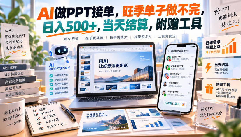 AI做PPT接单，旺季单子做不完，日入500+，当天结算，附赠工具【揭秘】-创薯资源