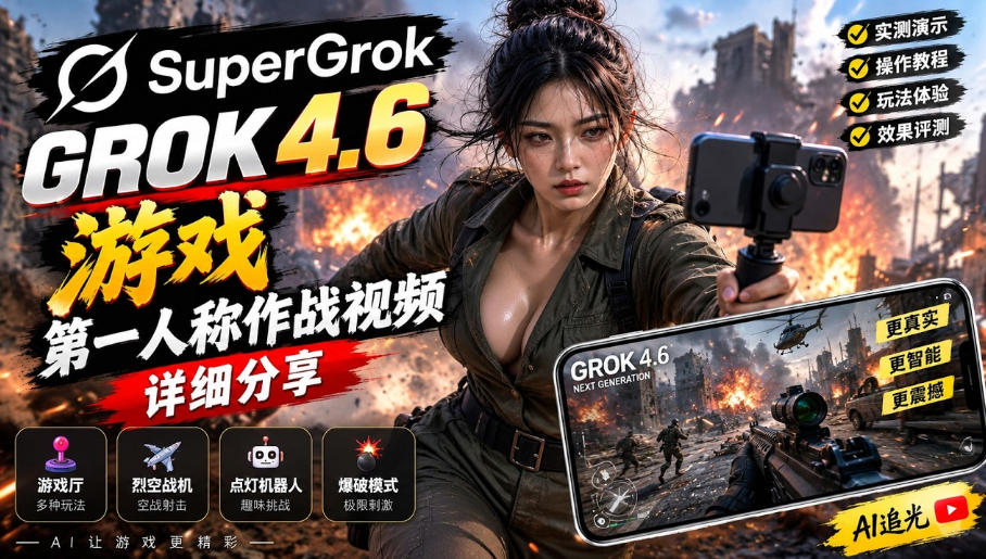 Grok 4.6也能做游戏？第一人称作战视频实测｜玩法详细讲解-创薯资源