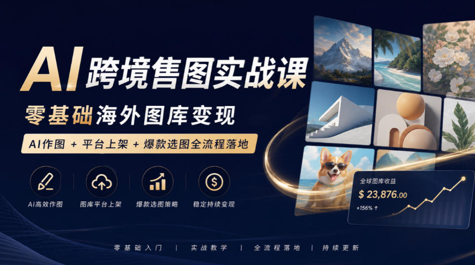 AI跨境售图实战课，零基础海外图库变现，AI作图+平台上架+爆款选图全流程落地-创薯资源
