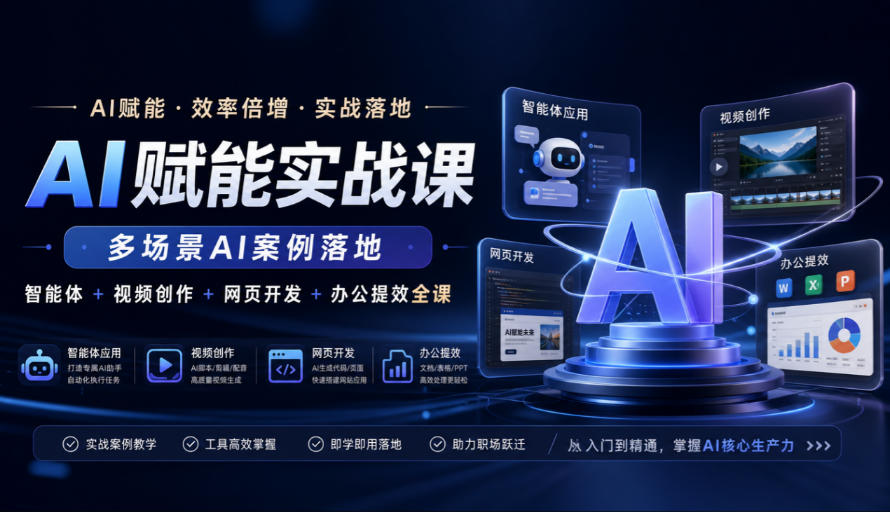 AI赋能实战课，多场景AI案例落地，智能体+视频创作+网页开发+办公提效全课-创薯资源