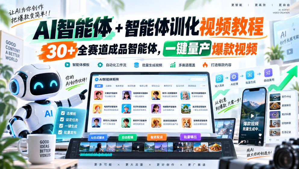 AI智能体+智能体训化视频教程，30+全赛道成品智能体，一键量产爆款视频-创薯资源