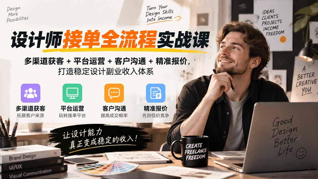 设计师接单全流程实战课-无水印｜多渠道获客+平台运营+客户沟通+精准报价，打造稳定设计副业收入体系-创薯资源