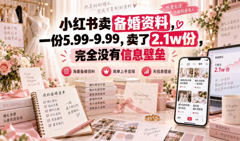 小红书卖备婚资料，一份5.99-9.99，卖了2.1w份，完全没有信息壁垒-创薯资源