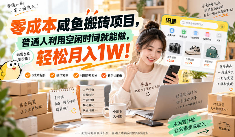 零成本咸鱼搬砖项目，普通人利用空闲时间就能做，轻松月入1W！【揭秘】-创薯资源