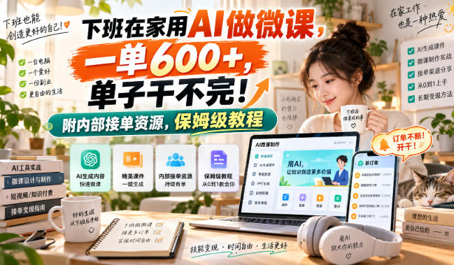 下班在家用AI做微课，一单600+，单子干不完！附内部接单资源，保姆级教程【揭秘】-创薯资源
