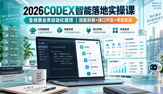 2026Codex智能落地实操课，全场景业务自动化提效，技能封装+接口开发+项目实战-创薯资源