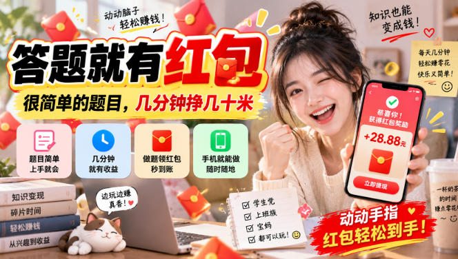 答题就有红包，很简单的题目，几分钟挣几十块，学生党上班族宝妈都可以玩【揭秘】-创薯资源
