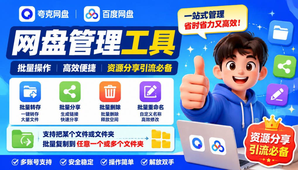 夸克网盘批量文件重命名，批量转存、批量分享、批量复制，内置AI功能-创薯资源