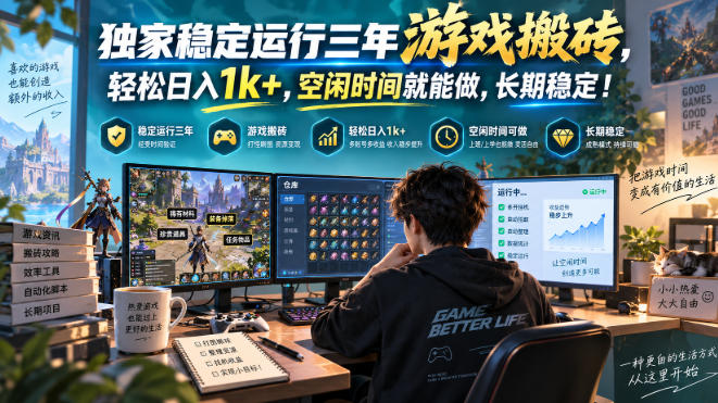 独家稳定运行三年游戏搬砖，轻松日入1k+，空闲时间就能做，长期稳定！【揭秘】-创薯资源