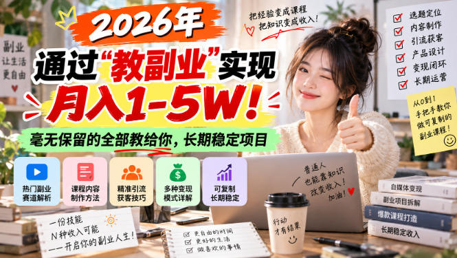2026年通过“教副业”实现月入1-5W！毫无保留的全部教给你，长期稳定项目【揭秘】-创薯资源