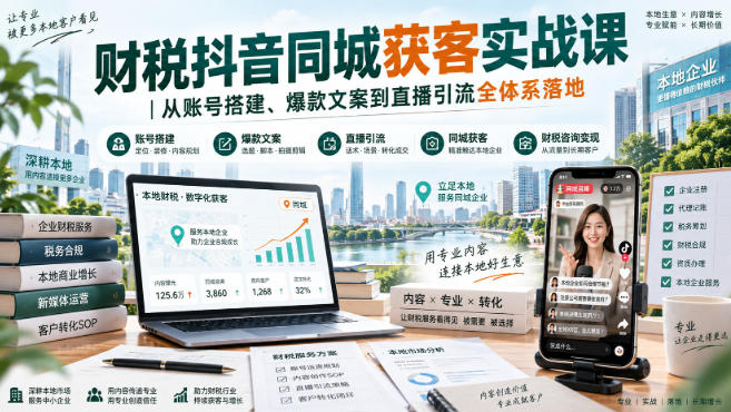 财税抖音同城获客实战课｜从账号搭建、爆款文案到直播引流全体系落地-创薯资源