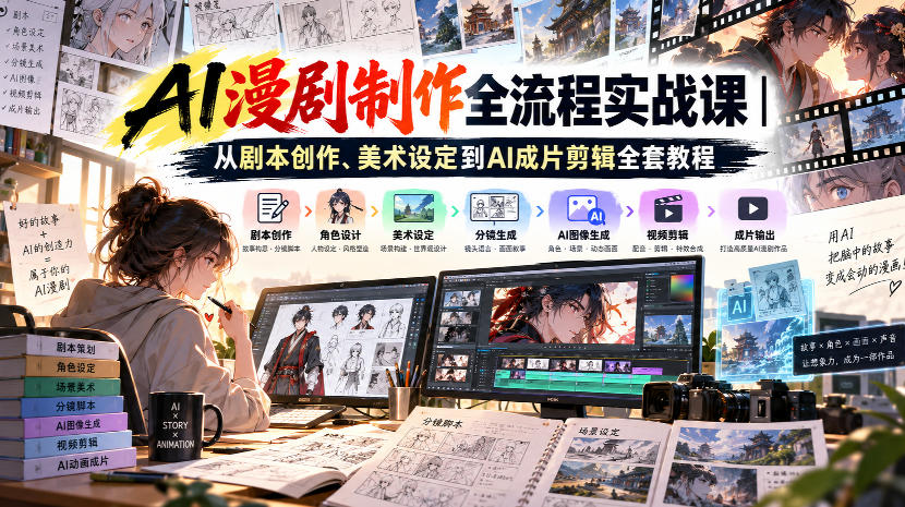 AI漫剧制作全流程实战课｜从剧本创作、美术设定到AI成片剪辑全套教程​-创薯资源