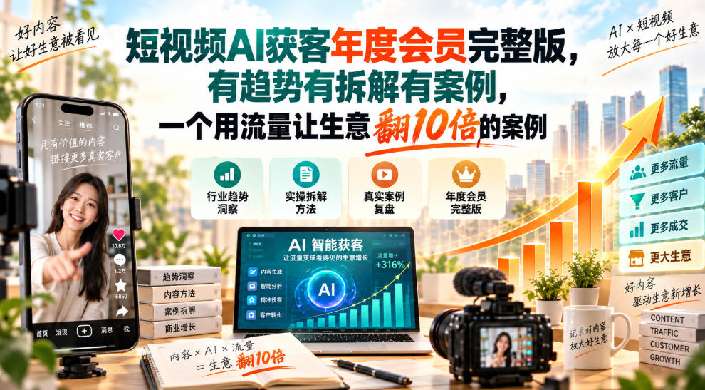 短视频AI获客年度会员完整版，有趋势有拆解有案例，一个用流量让生意翻10倍的案例-创薯资源