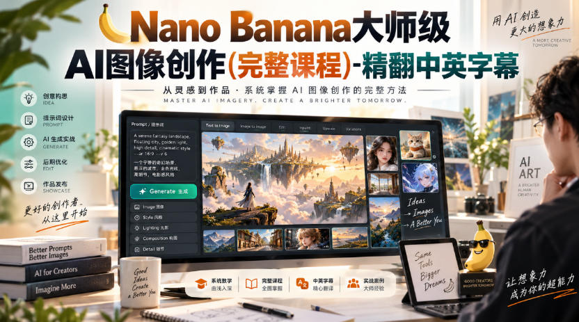【无水印】Nano Banana大师级AI图像创作(完整课程)-精翻中英字幕-创薯资源