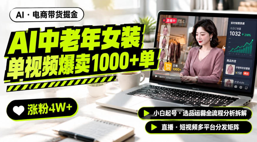 AI中老年服装带货赛道新玩法，一个视频卖出1000多单涨粉4W+，小白起号选品运营全流程分析拆解-创薯资源