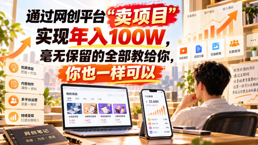 通过网创平台“卖项目”实现年入100W，毫无保留的全部教给你，你也一样可以！【揭秘】-创薯资源