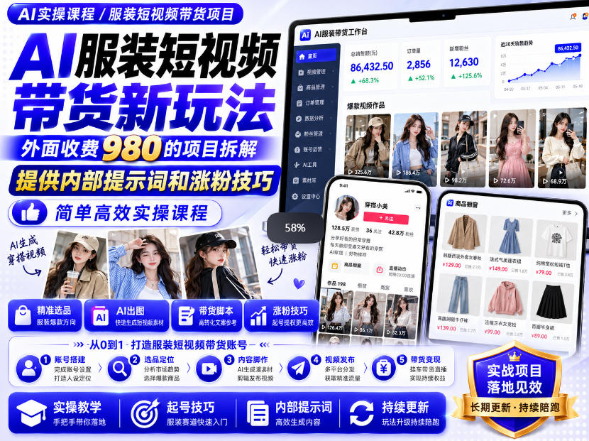 外面收费980AI快手带货系统课程，内部课程首次外放，操作简单高效，一分钟一条爆款视频-创薯资源