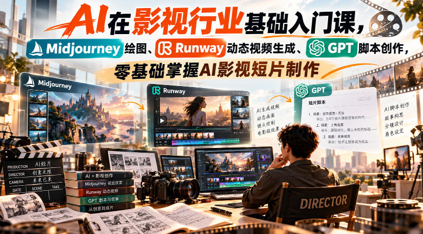 【无水印】AI在影视行业基础入门课，Midjourney绘图、Runway动态视频生成、GPT脚本创作，零基础掌握AI影视短片制作-创薯资源