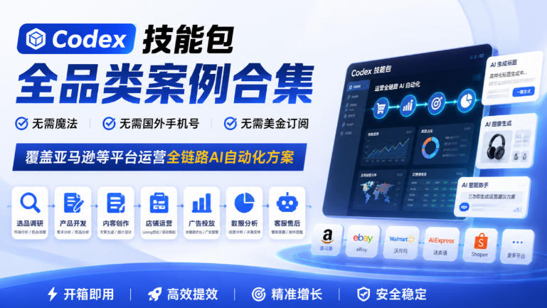 Codex技能包全品类案例合集，无需魔法、无需国外手机号、无需美金订阅，覆盖亚马逊等平台运营全链路AI自动化方案-创薯资源