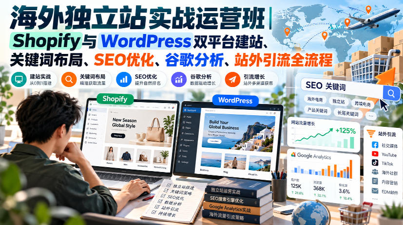 海外独立站实战运营班｜Shopify与WordPress双平台建站、关键词布局、SEO优化、谷歌分析、站外引流全流程-创薯资源