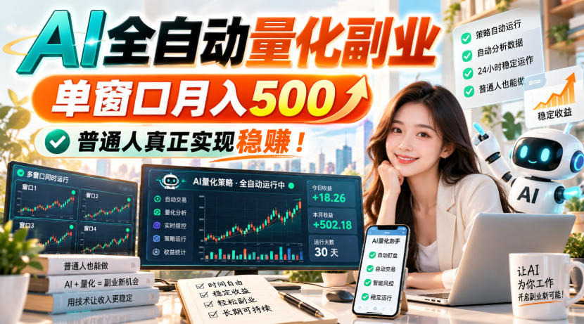 AI全自动量化副业，单窗口月入500，普通人真正实现稳賺！【揭秘】-创薯资源