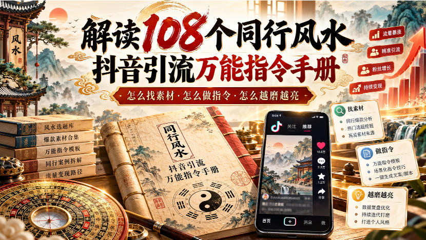 解读108个同行风水抖音引流万能指令手册，怎么找素材·怎么做指令·怎么越磨越亮【文档】-创薯资源