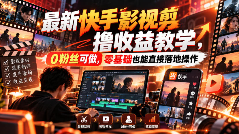 最新快手影视混剪撸收益教学，0粉丝可做，零基础也能直接落地操作-创薯资源