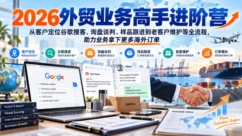 2026外贸业务高手进阶营，从客户定位谷歌搜客、询盘谈判、样品跟进到老客户维护等全流程，助力业务拿下更多海外订单-创薯资源