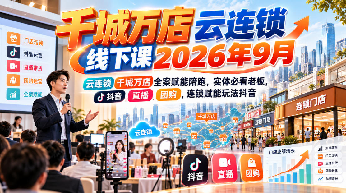 千城万店云连锁线下课2026年9月，云连锁千城万店全案赋能陪跑，实体必看老板，抖音，直播，团购，连锁赋能玩法抖音-创薯资源