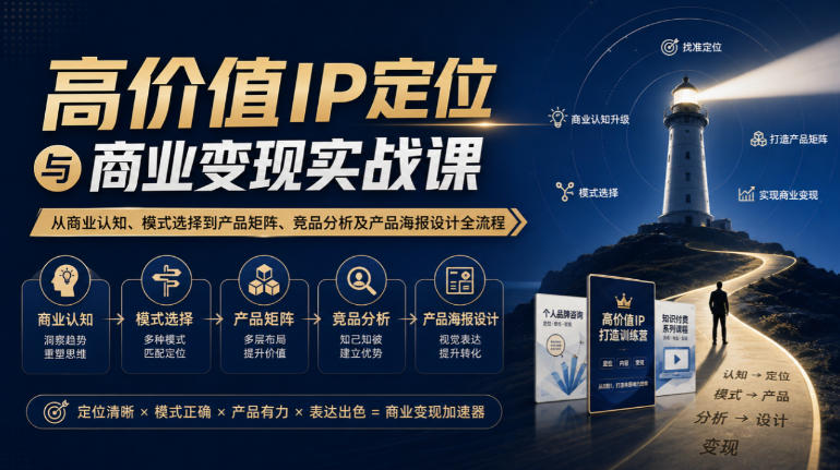 【无水印】高价值IP定位与商业变现实战课，从商业认知、模式选择到产品矩阵、竞品分析及产品海报设计全流程-创薯资源