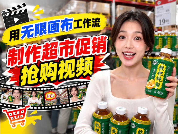 无限画布超市促销抢购视频工作流，一键产出TikTok抖音带货短视频-创薯资源